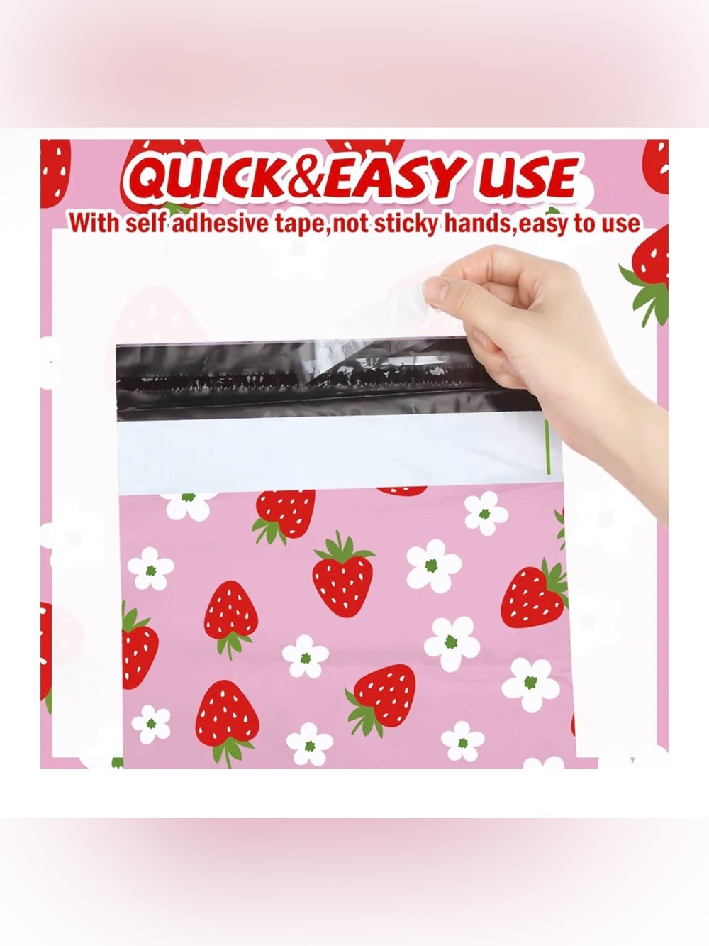 10x13 Pink Strawberry Poly Mailers Fifteen Pack - Picture 3 of 5